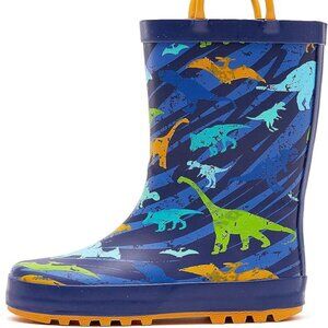 NWT Big Kids Light Up Rain Boots with Dinosaurs and Pull Up Straps A290